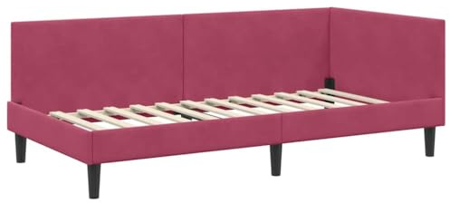 vidaXL Corner Bed Frame Other with Headboard Wine red 80 x 200 cm, Stylish Corner Bed Frame, Modern Design, Durable Velvet Material, Adjustable Headboard, Comfortable Bedroom Furniture
