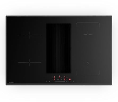 Klarstein Velaire Induction Hob with Extractor - 80cm, 4 Zones, 8400W Boost, Integrated Downdraft Extractor 597 m³/h, Touch Slider, Flex Zone, Timer, Child Lock, Black Glass