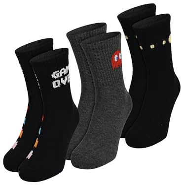 Pac-Man Socken für Herren - Männer Crew Sneaker Strümpfe 40-45 (3er Pack)