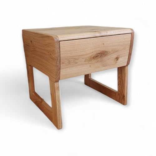 geborgenschlafen.com Massivholz Nachttisch Wildeiche „FLESSA“ 44x43x43 cm : moderner Beistelltisch mit Schublade aus Buche, 100% Massivholz, nachhaltige Wildeiche, Made in Germany