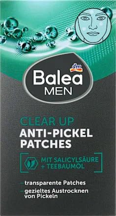 Balea MEN Clear Up Anti-Pickel Patches – Mit Salicylsäure & Teebaumöl – Transparente Pickel Patches – Gezieltes Austrocknen von Pickeln
