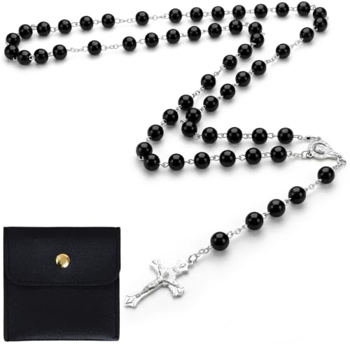 TIHNY Chapelet pour Femmes catholiques, Collier de Perles de Verre de 80cm/31 avec Pendentif Crucifix, Chapelet pour Adultes