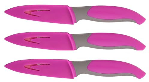 GRÄWE 3er Set Küchenmesser mit Klingenschutz, antibakteriell, Pink, Allzweckmesser, Schäl- und Gemüsemesser
