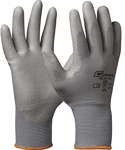 Gebol Micro-Flex 528912 Arbeitshandschuhe, Nylon mit PU-Beschichtung, Größe 9, 1 Paar, Grau