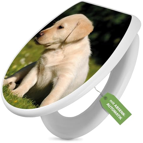 banjado Toilettendeckel mit Absenkautomatik 44,5x37cm - Soft Close Toilettensitz - WC Sitz mit Absenkautomatik - Klodeckel aus Duroplast mit Edelstahl Scharnieren, einfache Montage - Motiv Labrador