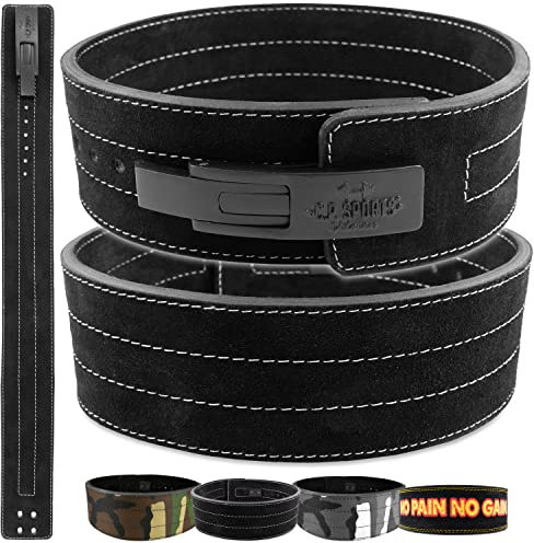 C.P. Sports Powerlifting Gürtel Leder mit Powerschnalle - Profi Gürtel, Trainingsgürtel, Gewichthebergürtel, Fitnessgürtel, Bodybuilding, Gewichtheben, Wettkampf - Schwarz - S = 59-84cm