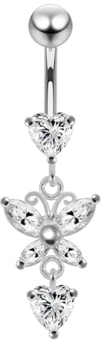 Monster Piercing Weißen Crystal Stein Trendige Herz mit Schmetterling Design Sterling Silberbarren Bauch Piercing