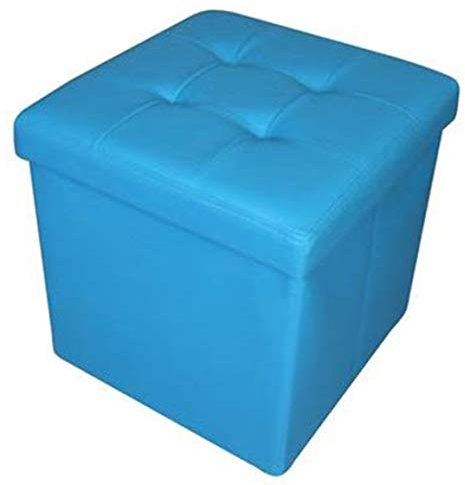 HomeHarmony Folding Storage Ottoman Seat, Stool, Toy Storage Box Faux Leather (Teal Blue Medium)