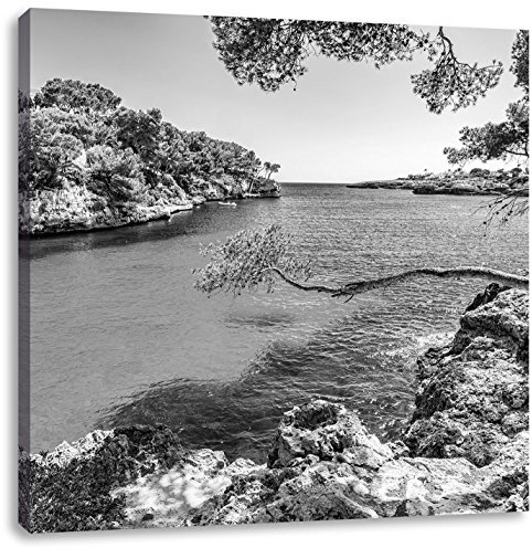 Pixxprint Mallorca Bay Cove, Größe: 70x70, Leinwandbild Quadratisch, Wandbild, Kunstdruck, fertig bespannt