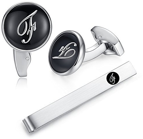 Honey Bear manschettenknöpfe & krawattennadel Krawattenklammer Set Initialen Buchstabe Herren Edelstahl Hochzeit Cufflinks Manschettenknopf Schwarz (F)