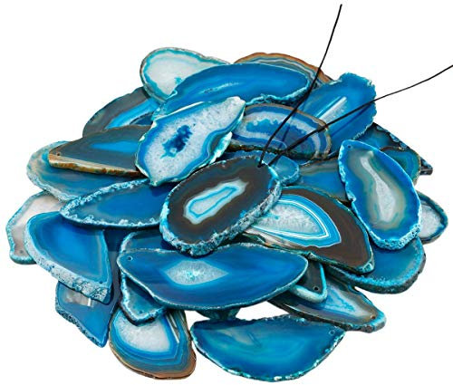 mookaitedecor 12 Stück Natürliche Geode Achat Scheiben Anhänger für Schmuckherstellung, unregelmäßige poliert Top gebohrte geschnittene Achat Platten