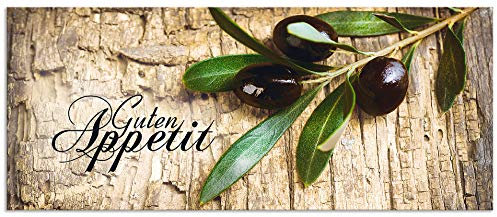 ARTland Spritzschutz Küchenrückwand aus Alu für Küche Herd Spüle 120x50 cm (BxH) mit Motiv Kräuter Olive Guten Appetit Olivenzweig Holzoptik Braun H6ZI