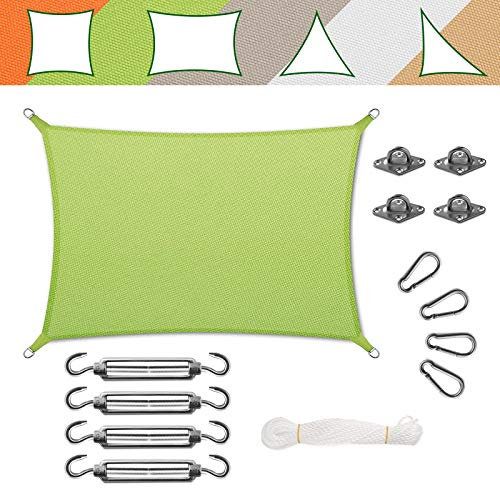casa pura Voile d'Ombrage - Toile + Kit de Fixation Inclus | Toile Epaisse, Résistante et imperméable, Protection Solaire Durable - Lavable en Machine (Vert - Forme Rectangulaire, 3x5m + Accroche