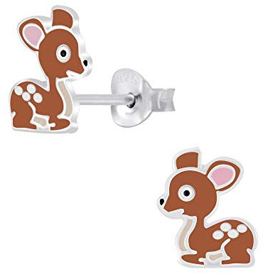 Laimons Mädchen-Ohrstecker Reh Rehkitz Hirsch Hirschkalb Braun glanz aus Sterling Silber 925