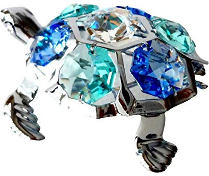 crystocraft Turtle Crystal tortoise Ornament With Swarovski Elements Gift Boxed Green Crystals Silver Chrome Plated Garden Water Creature Perfect Keepsake Collectors Gift Figurine