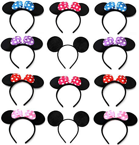 A 12 Pcs Mouse Ohren, Maus Ohren, Maus Kinder Ohren, Kann für Weihnachten, Geburtstag, Haarschmuck, Babypartys, Valentinstag, Halloween Mickey Mouse Stirnband Verwendet Werden (6 Farben)