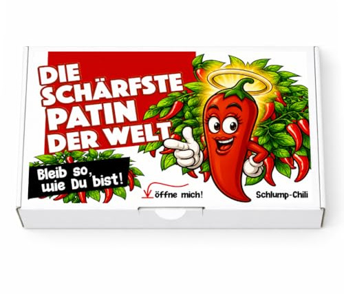 Schlump-Chili⎪Die schärfste Patin der Welt - ein perfektes Spaß Geschenk für die Patentante zur Taufe, zum Geburtstag oder als Dankeschön⎪Mehr als ein lustiger außergewöhnliches Gag (1 Stk.)