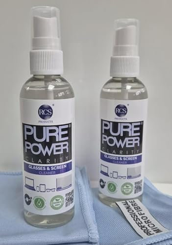 Award Winning, plant-based professional Glasses, Screen & Vinyl cleaner - Uniquely distilled & blended. 2x 100ml Pure Power Clarity® + 2x microfiber cloths.