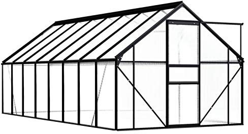 Tidyard Gewächshaus UV-beständig Garten Treibhaus Pflanzenhaus Frühbeet Gartenhaus Tomatenhaus 190 x 490 x 125/195 cm Anthrazit Aluminium Polycarbonat 9,31 m²