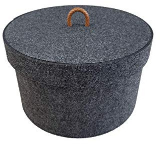 voigtdesign Aufbewahrungsbox RUND anthrazit meliert Filz Schachtel Korb Deckel Hutbox Regal Ablage Ordnung (OHNE Farbmanschette)