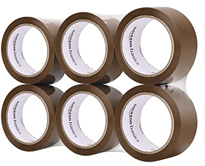 Amazon Basics Paketband, 48 mm x 66 m, 1.8 mil dick, Braun, 6 Rollen