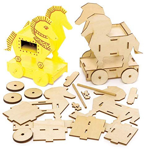 Baker Ross FE453 Holzbastelsets Trojanisches Pferd, Packung mit 2 Holzbastelsets für Kinder zum Dekorieren und Ausstellen, Lernaktivitäten für Kinder