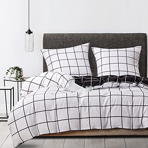 Luofanfei Bettwäsche Kariert 155x220 cm Schwarz Weiß Wendebettwäsche Set Karo Landhaus Bettbezug Set Modern Microfaser Karierte Deckenbezug und 2 Kissenbezüge 80x80cm mit Reißverschluss