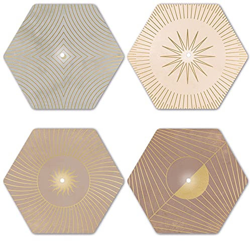 Interluxe LED Untersetzer Hexagon 4er Set - Gold Geometry - Vier leuchtende Design Untersetzer als Tischdeko, Geschenkidee, Liebelingsmeschen, Sprüche, Geometry