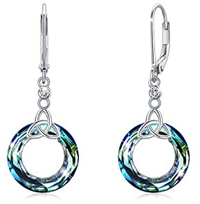 Silber 925 Kristall Creolen Ohrringe für Mädchen, Ohrhänger Keltischer Schmuck Weihnachts Geschenke für Damen Mutter Tochter Großmutter Freundin Schwester