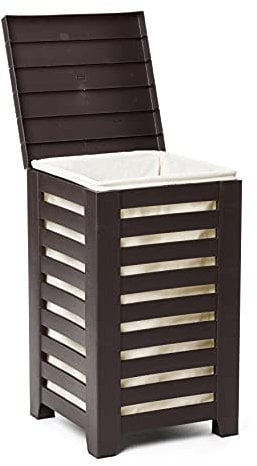 TATAY Cesta Ropa Sucia 55L | Incluye Saco Interior Lavable | Fácil Montaje en 5 minutos | Polipropileno Resistente | Diseño Moderno y Elegante | Cubo Plástico Efecto Madera | 34 x 34 x 58 cm - Marron