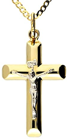 generisch Echter 585 Gold ANHÄNGER KREUZ mit KORPUS Gelb-Weißgold 14 Karat 4cm*2cm, Etui