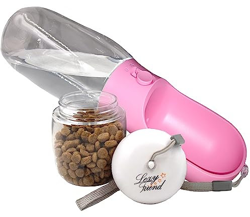LexyFriend Gourde pour Chien Promenade 550ML, Bouteille Eau Chien Portable Chiot Accessoire Abreuvoir Kit Voyage Chien, Gourde Chat et Gamelle Eau Chien Voyage Hermétique-Résistant (Rose)