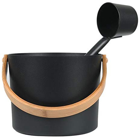 Hotsel Sauna Bucket And Ladle Kit, Matching Ladle Sauna Barrel Set, 7L Luxurious Finnish Sauna Aluminum Bucket With Long Handle Spoon Set, Matching Ladle Sauna Barrel Sauna Spa Accessories, Black