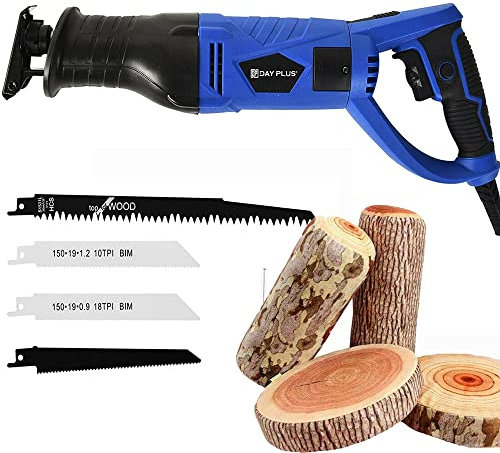 750W Reciprocating Saw Sabre Saw Corded Recip Saw with Rotary Handle (Left & Right 90°), 0-2700SPM Variable Speed, 4 Saw Blades for Wood and Metal, 22mm Stroke Length