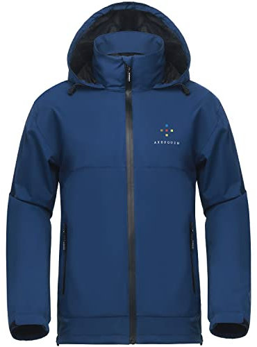 AXESQUIN Waterproof Jacket Mens Outdoor Rain Jacket Packable Rain Coats with Zipper Pockets Windbreaker Lightweight Raincoat with Hood for Cycling Running Hiking-Navy M