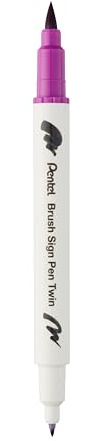 Pentel SESW30C-T120E Brush Sign Pen Twin Fibre-Tip Pen with Two Flexible Writing Tips, Water-Based Ink, Magenta (Pack of 1)