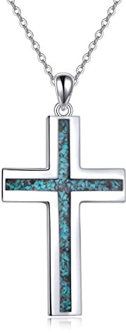 YFN Kreuz Halskette Sterling Silber Türkis Kreuz Anhänger Kette Schmuck Geschenke für Damen Herren
