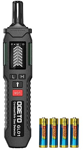 Detector de Gas, OGETO Detector de Gas Natural con Alarma Audible y Visual Detector Gas como Metano o Propano para Autocaravana, Casa etc. (Incluye Batería*4)