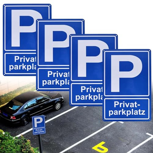 4 Stück Privatparkplatz schild, 20x30 cm (groß) Parken verboten Schild Parken Verboten Alu Metall mit UV-Schutz Wetterfest Parkplatz Schilder Privatgrundstück - Leicht zu montieren (Blau)