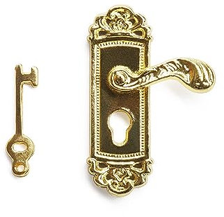 Odoria 1/12 Scale Dolls House Miniature Door Lock With Key Right Handle Dollhouse Accessories, Gold