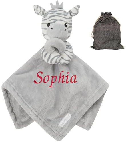 KDO MAGIC - Personalisiertes Schmusetuch - Zebra - Plüsch personaliserte Baby - gestickter Vorname - Geschenk zur Geburt, Geburtstag, Taufe, Kind, Mädchen, Junge