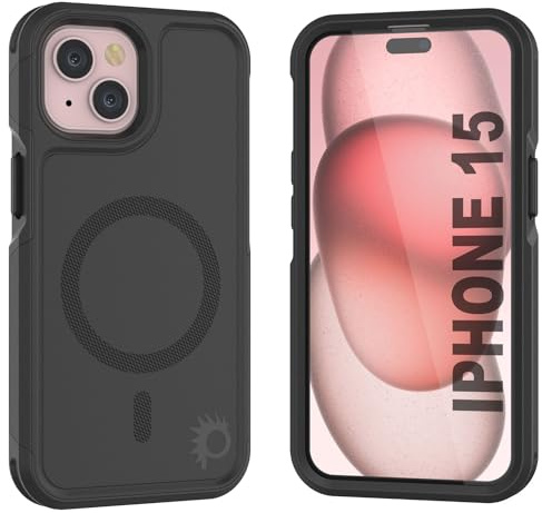 PunkCase Schutzhülle für iPhone 15, Spartan 3.0-Serie, robust, mit Ständer und kabellosem MagRing-Ladekreis, ultradünner Schutz für iPhone 15 (2023) (6,1 Zoll), Schwarz