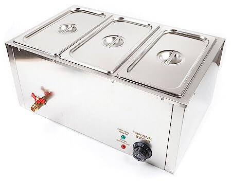 Chauffe-plat électrique en acier inoxydable - Plaque de maintien au chaud - Chauffe-buffet - Chauffe-plat - Avec récipient alimentaire - Chauffe-plat - Chauffe-plat - 850 W - 220 V - DHL GN 1/3 -