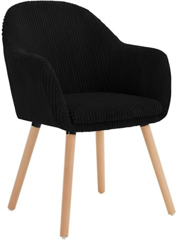 WOLTU Esszimmerstühle 1er Set, für Schlafzimmer Küche Wohnzimmer, Küchenstühle gepolstert Modern, mit Armlehnen, Massivholzbeinen, Sitzfläche aus Cord, Schwarz