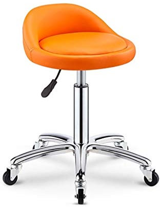 AVIMYA Hocker auf Rädern, rund, hoch, drehbar, drehbar, verstellbar, Rollhocker (Farbe: Orange) ShaoSu