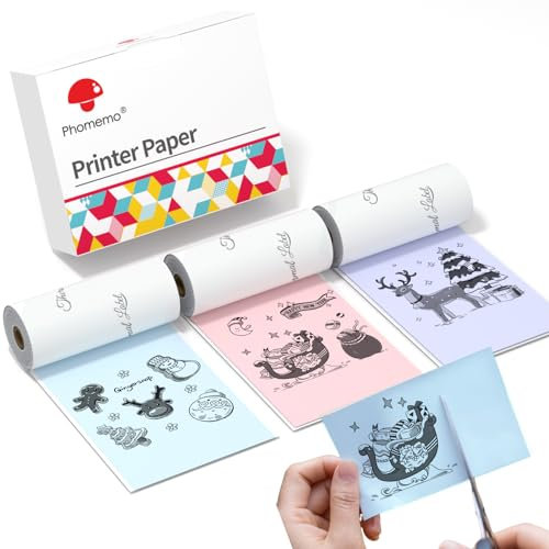 Phomemo Lot de 3 rouleaux de papier autocollant thermique pour imprimante thermique T02/M02/M02 Pro/M02S/M02X/M02L/M03/M03AS/M04S/M04AS/M832/M833/M834/M835 - 50 mm x 3,5 m - Bleu/rose violet