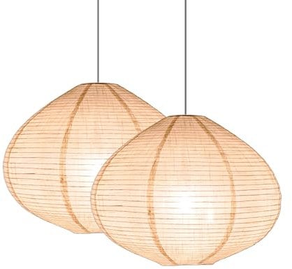 METHEDEECO Juego de 2 Pantallas de Lámpara Colgante de Lino 40 cm – Pantalla de Techo Plegable Hecha a Mano en Blanco/Beige, Estilo Minimalista para Salón, Dormitorio, Cocina, Escaparate y Regalo