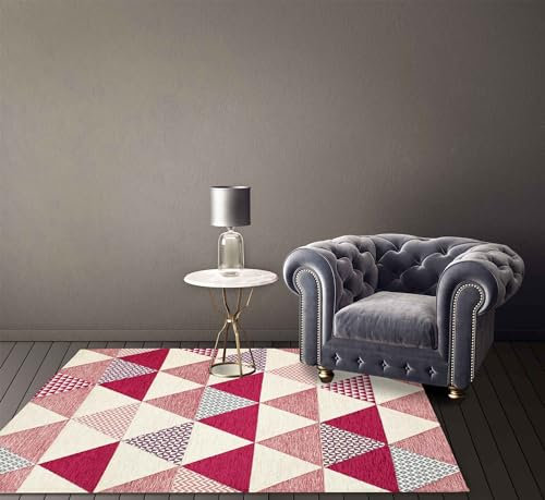 IlGruppone Tappeto Arredo Moderno Sala Cucina Camera Passatoia Antiscivolo in Ciniglia Made in Italy Disegni Piazzati Cotone Misure Grande - Triangoli Fucsia - 115x175Cm