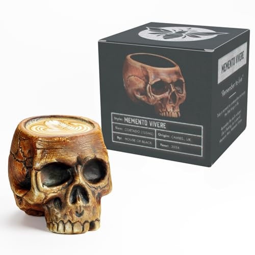 House of Black Doppel-Espresso-Tasse Kaffeeglas, 135 ml, Cortado-Totenkopf-Tasse (mit Geschenkbox), Wikingergeschenke für Männer, Totenkopf-Geschenke für Männer [Memento Vivere]