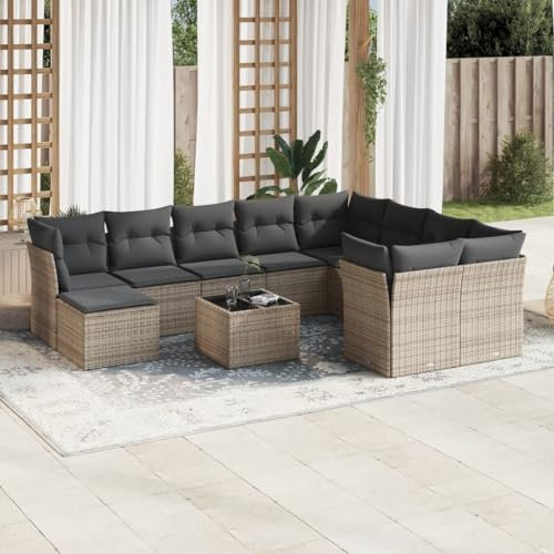 ULUYYUC 11-TLG. Garten-Sofagarnitur, Stehtisch Balkonmöbel Eckbankgruppe Eckbank Geeignet für Balkon Außenbereich Garten Hinterhof mit Kissen Grau Poly Rattan